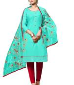 Sea-Green Embroidered Cotton Salwar With Dupatta