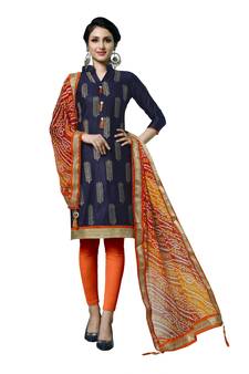 Blue Embroidered Cotton Salwar With Dupatta