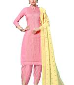 Pink Embroidered Cotton Salwar With Dupatta