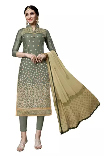 Green Embroidered Cotton Salwar With Dupatta