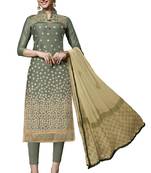 Green Embroidered Cotton Salwar With Dupatta