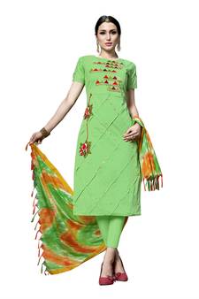 Green Embroidered Cotton Salwar With Dupatta