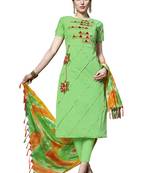 Green Embroidered Cotton Salwar With Dupatta