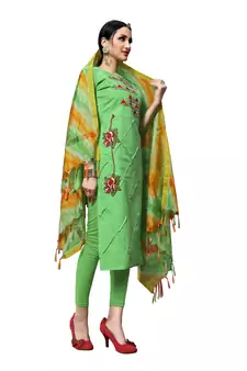 Green Embroidered Cotton Salwar With Dupatta