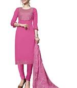 Pink Embroidered Cotton Salwar With Dupatta