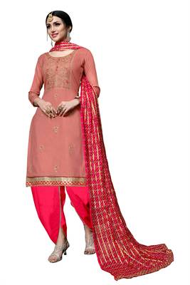 Peach Embroidered Cotton Salwar With Dupatta 1