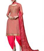 Peach Embroidered Cotton Salwar With Dupatta