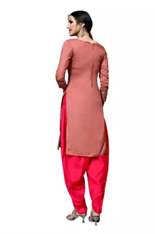 Peach Embroidered Cotton Salwar With Dupatta