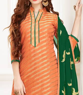 ORANGE EMBROIDERED BANARASI COTTON UNSTITCHED SALWAR SUIT WITH DUPATTA 2