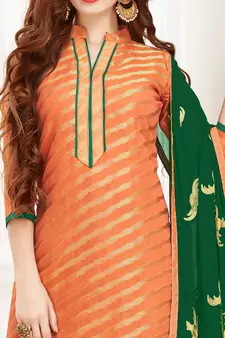 ORANGE EMBROIDERED BANARASI COTTON UNSTITCHED SALWAR SUIT WITH DUPATTA