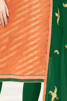ORANGE EMBROIDERED BANARASI COTTON UNSTITCHED SALWAR SUIT WITH DUPATTA