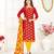 Red woven banarasi unstitched salwar with dupatta