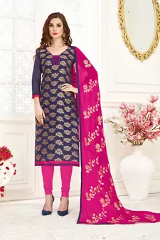 Navy-blue jacquard banarasi salwar