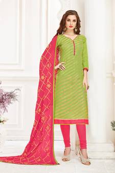 Green woven banarasi unstitched salwar with dupatta