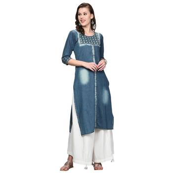 Blue embroidered denim kurti 1