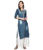 Blue embroidered denim kurti