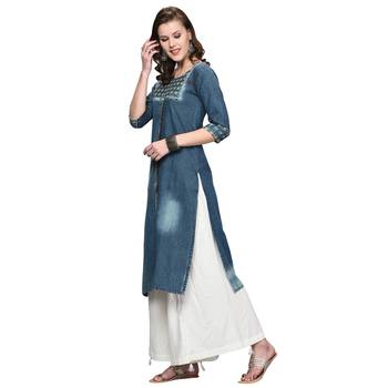 Blue embroidered denim kurti 3