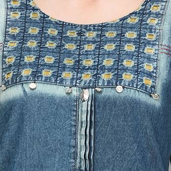 Blue embroidered denim kurti 4