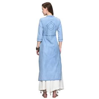 Sky-blue embroidered denim kurti 2