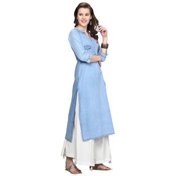 Sky-blue embroidered denim kurti 3