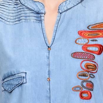 Sky-blue embroidered denim kurti 4