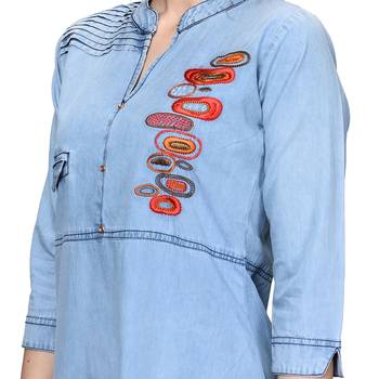 Sky-blue embroidered denim kurti 5