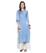 Sky-blue embroidered denim kurti