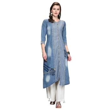 Light-blue embroidered denim kurti 1