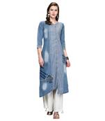 Light-blue embroidered denim kurti