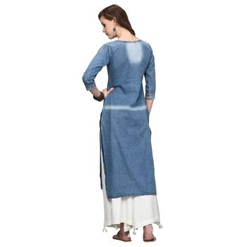 Light-blue embroidered denim kurti 2
