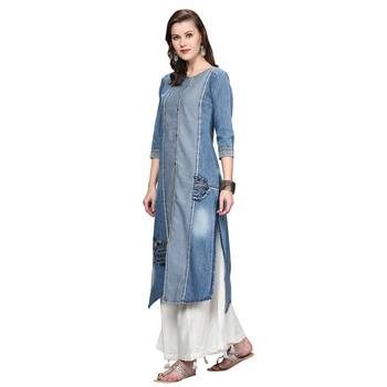 Light-blue embroidered denim kurti 3
