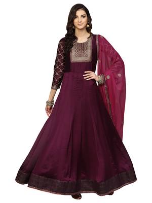 Purple Silk Georgette Embroidered Anarkali With Dupatta 1