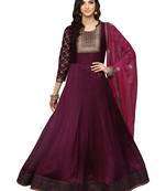 Purple Silk Georgette Embroidered Anarkali With Dupatta