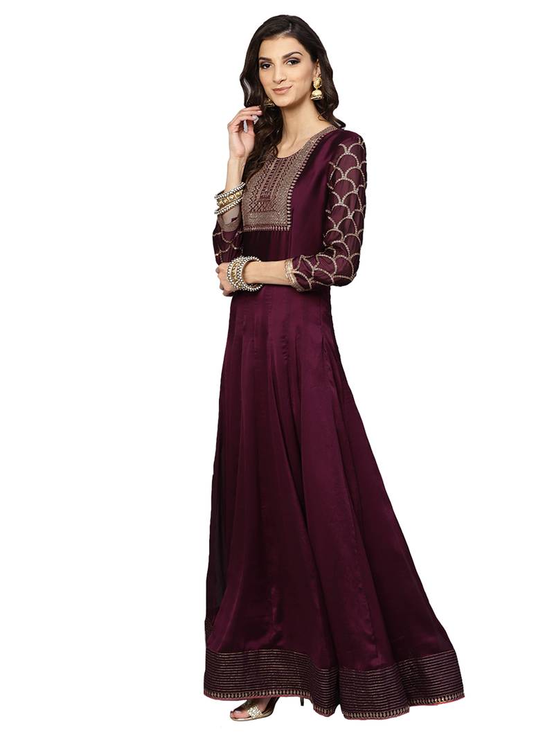 Purple Silk Georgette Embroidered Anarkali With Dupatta