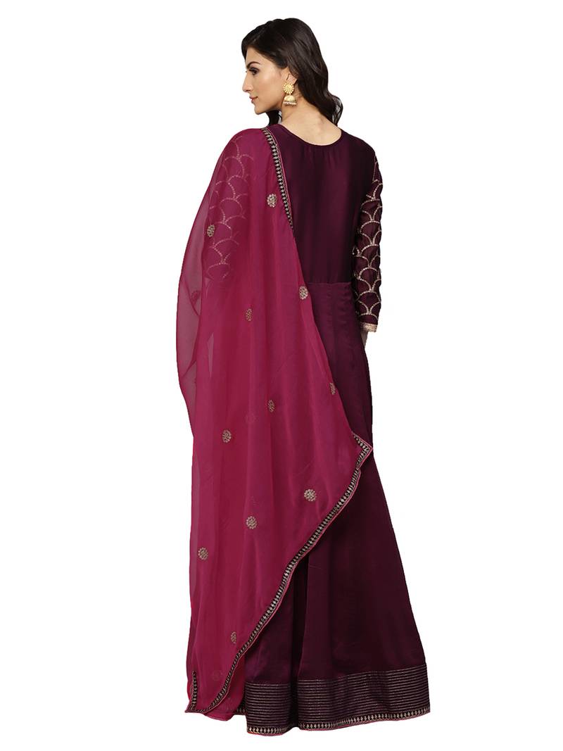 Purple Silk Georgette Embroidered Anarkali With Dupatta