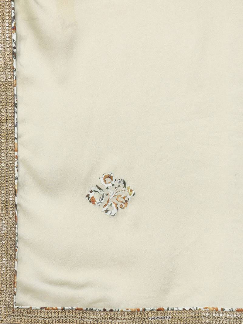 Green Satin Floral Print Anarakali With Dupatta