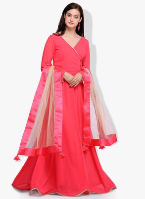 Pink Georgette Embroidered Anarkali Suit Set 1