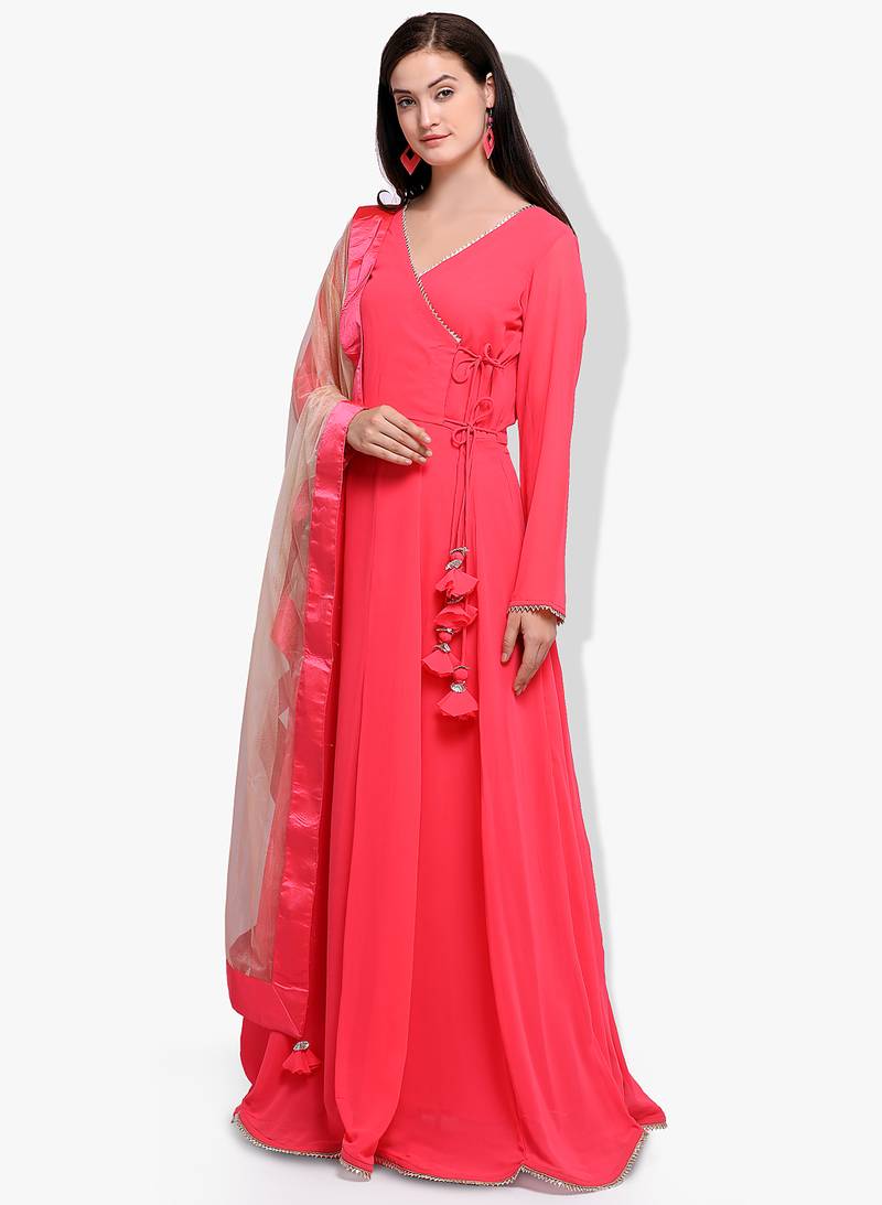 Pink Georgette Embroidered Anarkali Suit Set