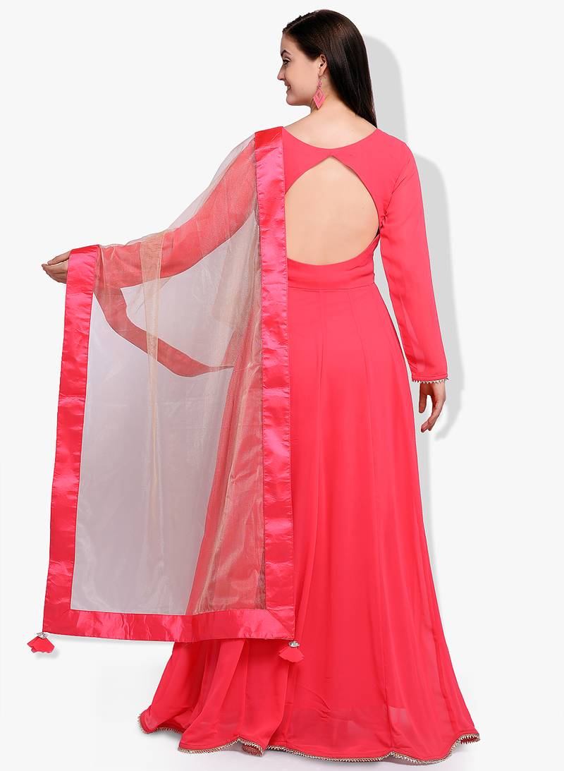Pink Georgette Embroidered Anarkali Suit Set