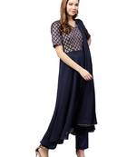 Navy Blue Georgette Woven Anarkali Suit Set