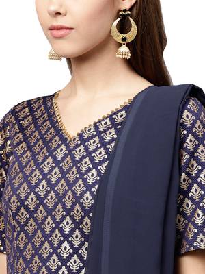 Navy Blue Georgette Woven Anarkali Suit Set 4