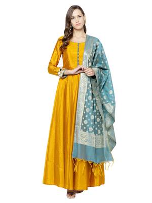 Mustard Art Silk Embroidered Anarkali Suit Set 1
