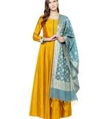 Mustard Art Silk Embroidered Anarkali Suit Set