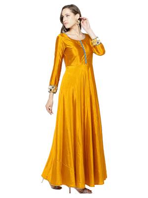Mustard Art Silk Embroidered Anarkali Suit Set 2