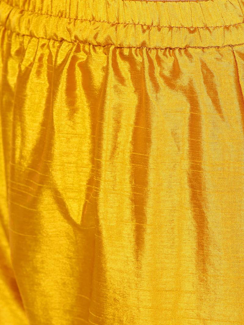 Mustard Art Silk Embroidered Anarkali Suit Set