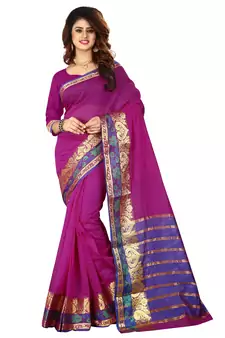 Pink plain cotton silk saree with blouse