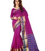 Pink plain cotton silk saree with blouse