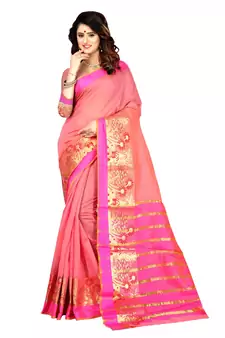 Light pink plain cotton silk saree with blouse