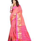 Light pink plain cotton silk saree with blouse