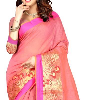 Light pink plain cotton silk blend saree with blouse 2
